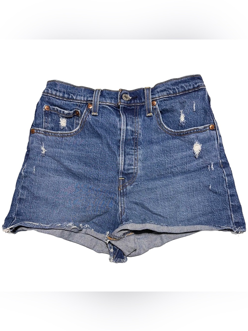 Levi’s Premium Ribcage Shorts Distressed Raw Hem Denim Shorts W27